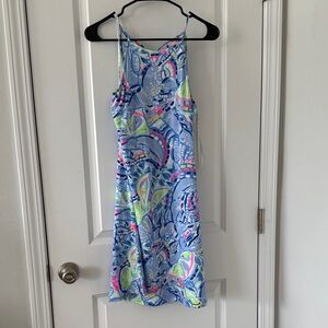Lilly Pulitzer Blue and Pink Patterned Midi Dress